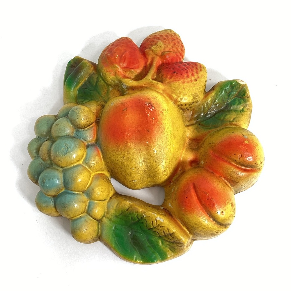 Vintage Plaster Chalkware Fruit Wall Plaque MCM Retro